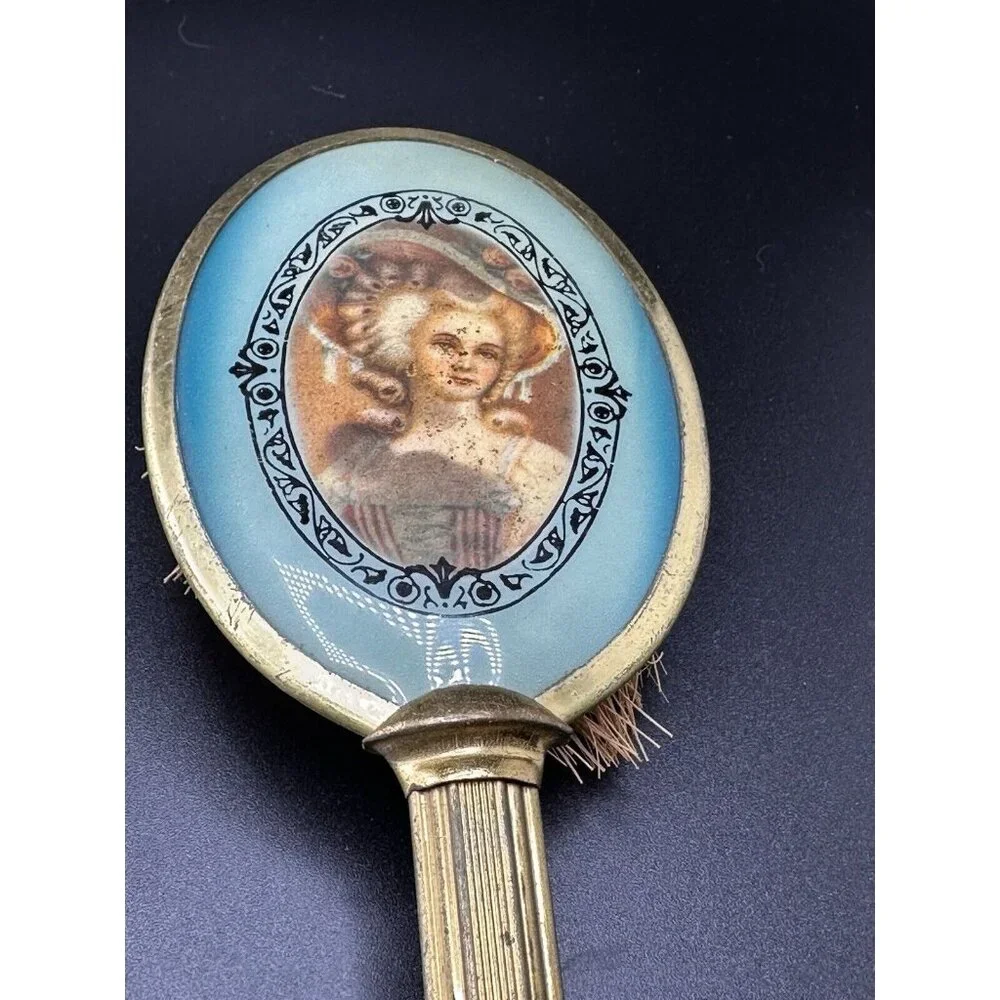 Vtg Antique French Lady Marie Antoinette‎ Boudoir Long Handle Brush 1920s Coarse